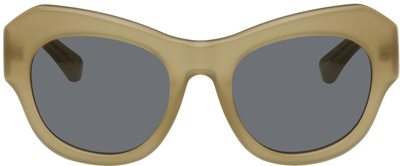 Dries Van Noten Tan Linda Farrow Edition Cat-eye Sunglasses In Khaki/ Silver/grey