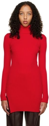 Olenich Red Slit Turtleneck In Berry Red