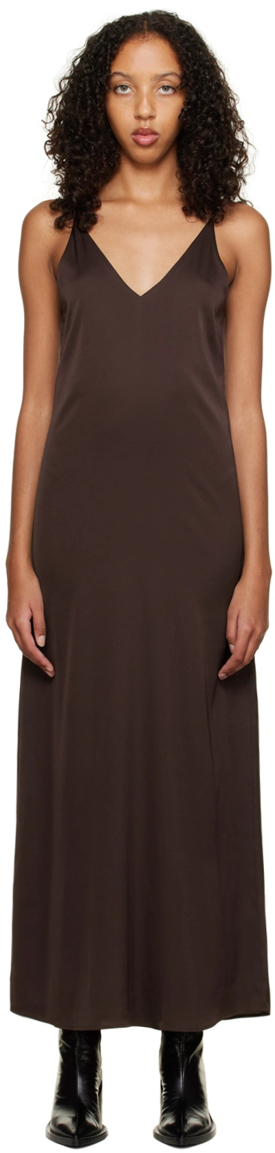 Olenich Brown V-neck Maxi Dress In Dusty Brown