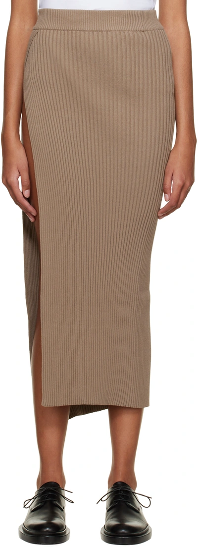 Olenich Taupe Slit Midi Skirt In Mocco