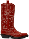 Ganni Embroidered Western Boots In Barbados Cherry