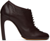 DRIES VAN NOTEN BURGUNDY LACE-UP LOW ANKLE HEELS