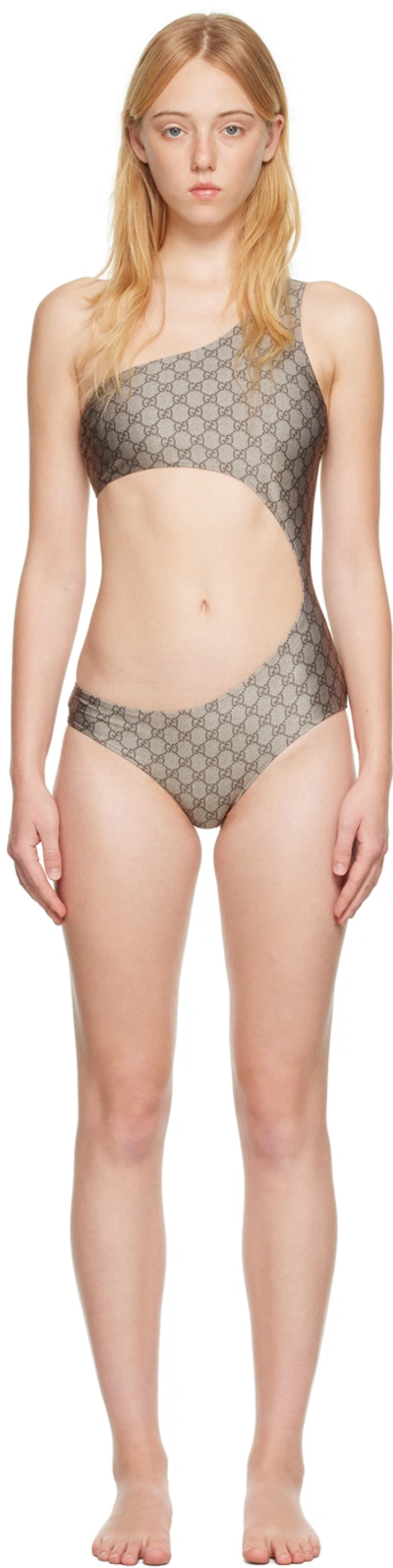 Gucci Sparkling Jersey One Piece Swimsuit In Beige