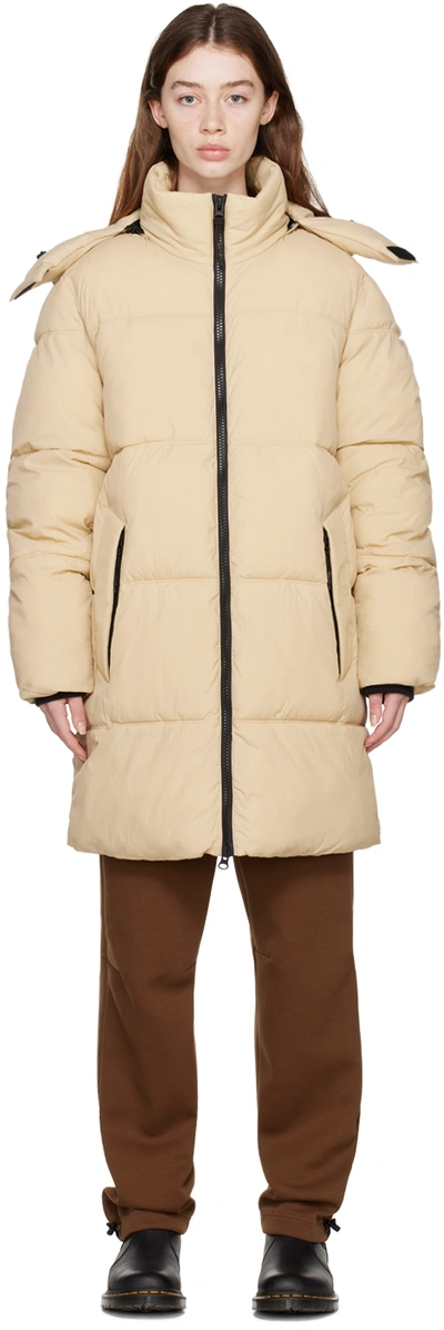 The Very Warm Beige Long Hooded Puffer Jacket In Cream