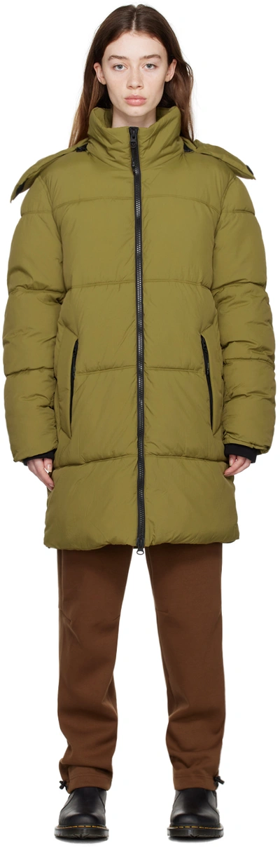 The Very Warm Green Long Hooded Puffer Jacket In Terrain