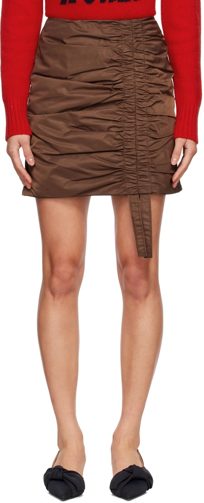Ganni Nylon Ruched Mini Skirt In 979 Chicory Coffee