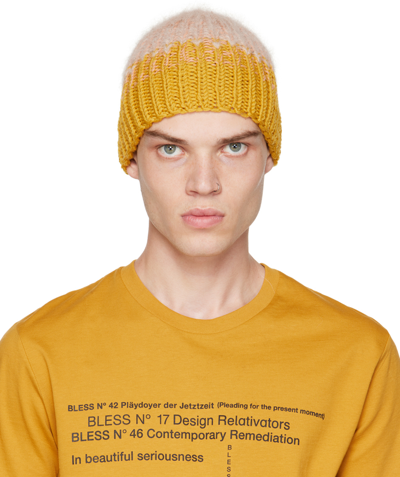 Bless Yellow Nº70 Chiengora Beanie In Yellow, Beige