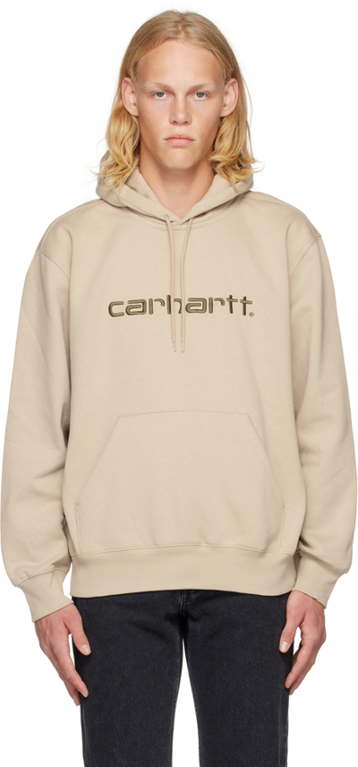Carhartt Logo Embroidered Hoodie In Beige
