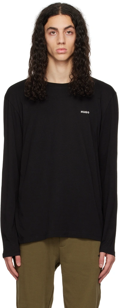 Hugo Black Bonded Long Sleeve T-shirt In 001 Black