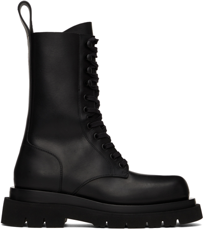 Bottega Veneta Black Lug Lace-up Boots In Nero