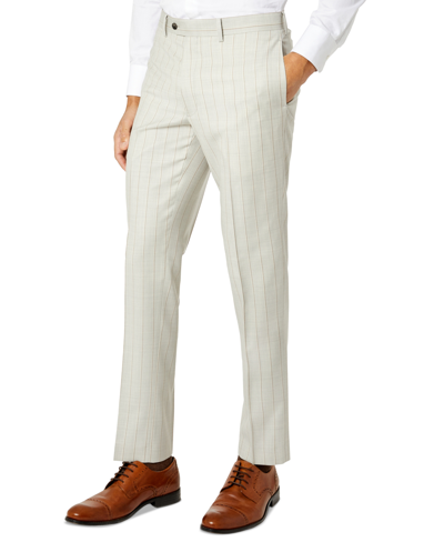 Tallia Men's Slim-fit Wool Suit Pants In Light Grey/tan Stripe