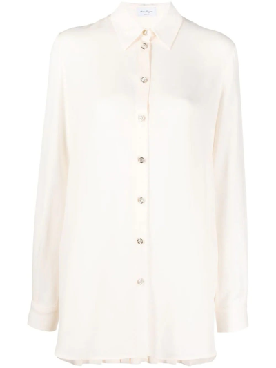 Salvatore Ferragamo White Shirt With Pleating And Jewel Buttons | ModeSens