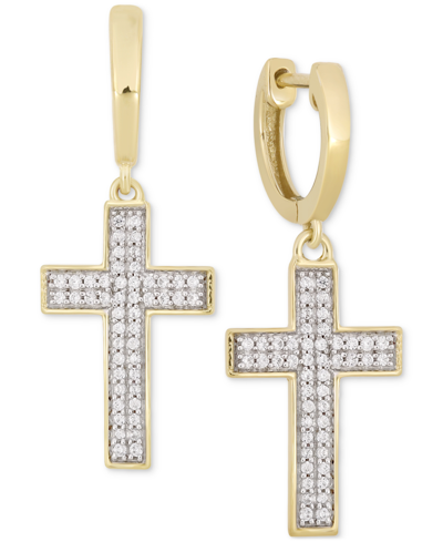 Macy's Men's Diamond Cross Dangle Huggie Hoop Earrings (1/4 Ct. T.w.) In 10k Gold