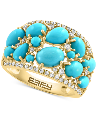 Effy Collection Effy Turquoise & Diamond (1/3 Ct. T.w.) Openwork Cluster Ring In 14k Gold In Yellow Gold