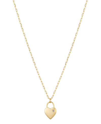 Unwritten 14k Gold Flash-plated Brass Cubic Zirconia Locked Heart Pendant Necklace With Extender