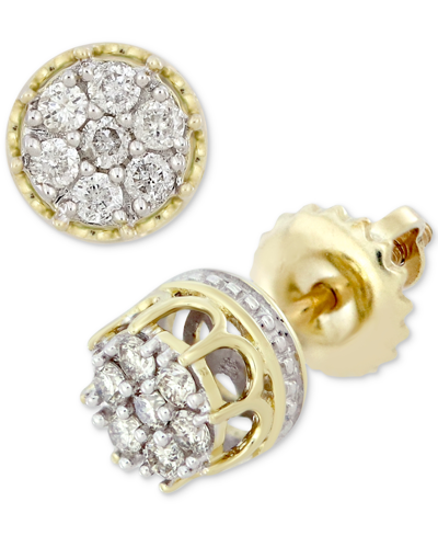Macy's Men's Diamond Cluster Stud Earrings (1/6 Ct. T.w.) In 10k Gold