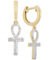 MACY'S MEN'S DIAMOND ANKH CROSS DANGLE HOOP EARRINGS (1/6 CT. T.W.) IN 10K GOLD