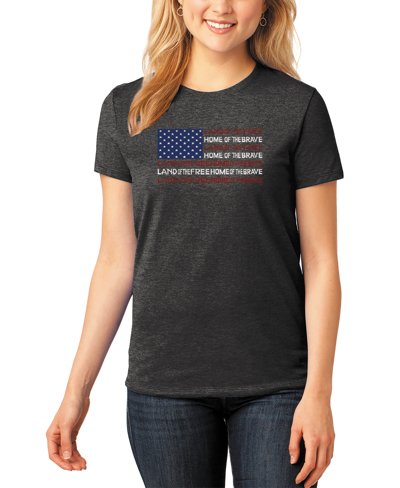 La Pop Art Women's Premium Blend Land Of The Free American Flag Word Art T-shirt In Black
