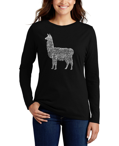 La Pop Art Women's Llama Mama Word Art Long Sleeve T-shirt In Black