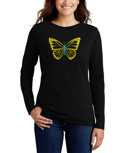La Pop Art Women's Butterfly Word Art Long Sleeve T-shirt In Black