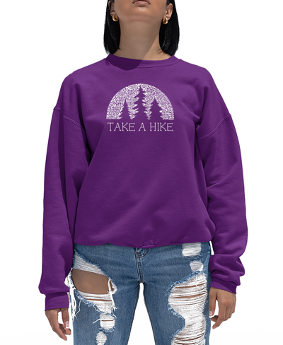 La Pop Art Women's Nature Lover Word Art Crewneck Sweatshirt In Purple
