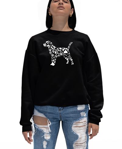 La Pop Art Women's Dog Paw Prints Word Art Crewneck Sweatshirt In Black