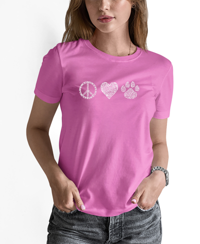 La Pop Art Women's Peace Love Cats Word Art T-shirt In Pink