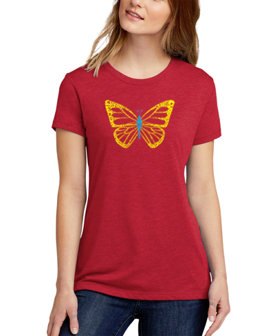 La Pop Art Women's Premium Blend Butterfly Word Art T-shirt In Red