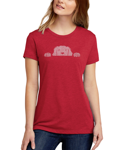 La Pop Art Women's Premium Blend Peeking Dog Word Art T-shirt In Red