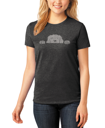 La Pop Art Women's Premium Blend Peeking Dog Word Art T-shirt In Black