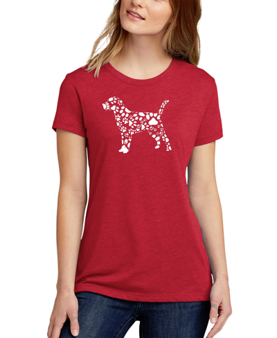 La Pop Art Women's Premium Blend Dog Paw Prints Word Art T-shirt In Red