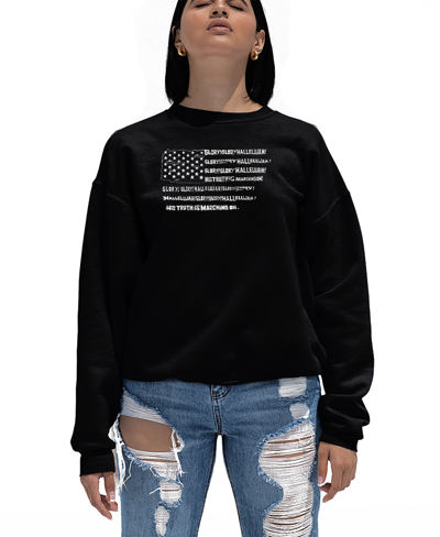 La Pop Art Women's Glory Hallelujah Flag Word Art Crewneck Sweatshirt In Black