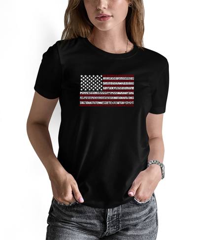 La Pop Art Women's 50 States Usa Flag Word Art T-shirt In Black