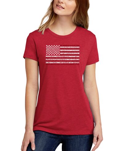 La Pop Art Women's Premium Blend 50 States Usa Flag Word Art T-shirt In Red