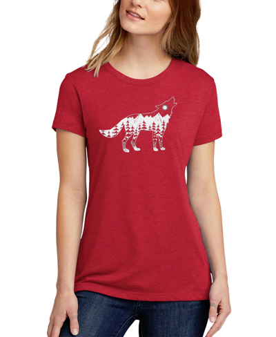 La Pop Art Women's Premium Blend Howling Wolf Word Art T-shirt In Red