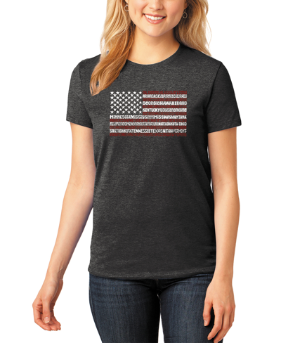 La Pop Art Women's Premium Blend 50 States Usa Flag Word Art T-shirt In Black