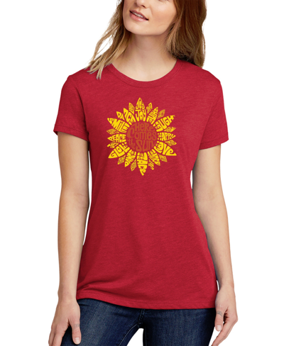 La Pop Art Women's Premium Blend Sunflower Word Art T-shirt In Red