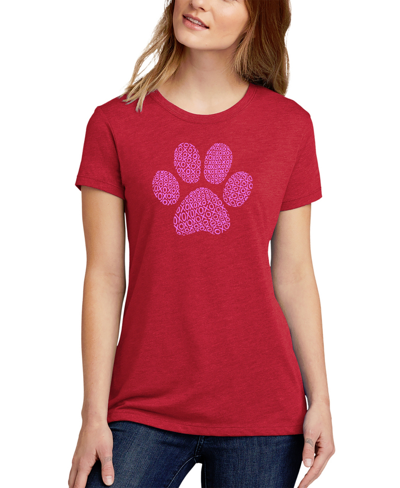 La Pop Art Women's Premium Blend Xoxo Dog Paw Word Art T-shirt In Red