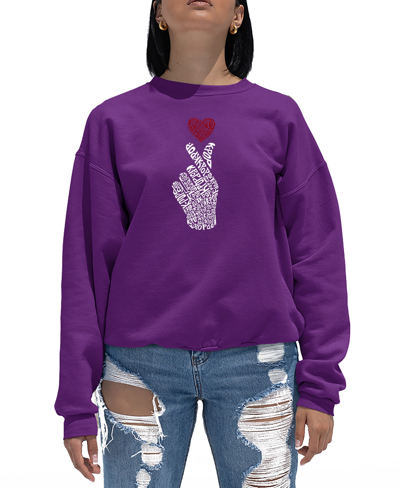 La Pop Art Women's K-pop Word Art Crewneck Sweatshirt In Purple