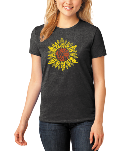 La Pop Art Women's Premium Blend Sunflower Word Art T-shirt In Black
