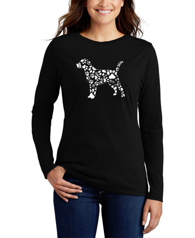 La Pop Art Women's Dog Paw Prints Word Art Long Sleeve T-shirt In Black