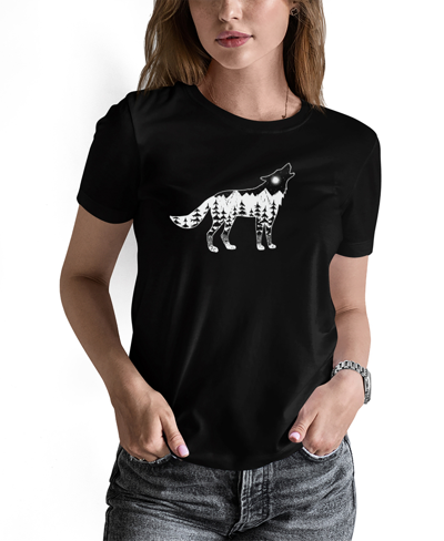 La Pop Art Women's Howling Wolf Word Art T-shirt In Black