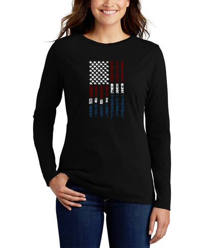 La Pop Art Women's Support Our Troops Word Art Long Sleeve T-shirt In Black