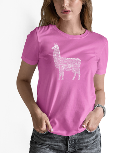 La Pop Art Women's Llama Mama Word Art T-shirt In Pink