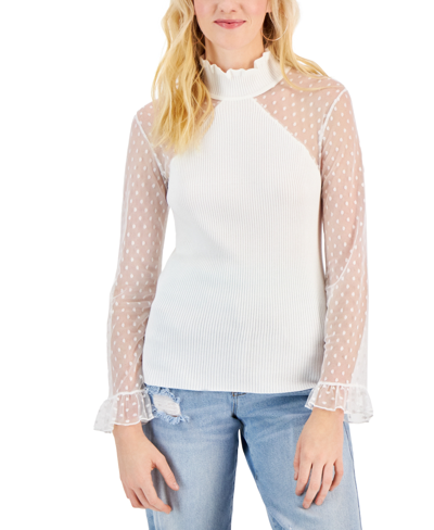 Almost Famous Juniors' Mock-neck Illusion Detail Sweater In Ivory