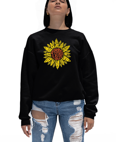 La Pop Art Women's Sunflower Word Art Crewneck Sweatshirt In Black
