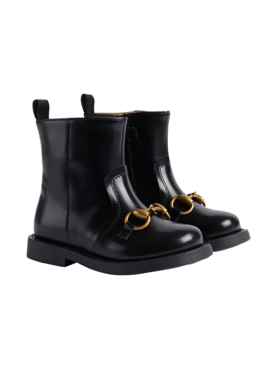 Gucci Kids' Aisha Leather Boots In Nero