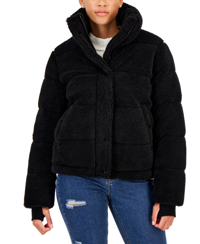 S13 Women's Lily Sherpa Stand-collar Puffer Coat In Black
