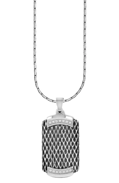 American Exchange Stainless Steel Crystal Dog Tag Necklace In Silver/ Silver