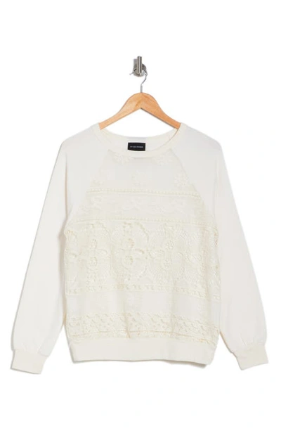 Forgotten Grace Lace Panel French Terry Pullover In Oatmeal